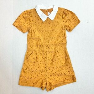 Janie and Jack Islet Mustard & White Collared  Romper